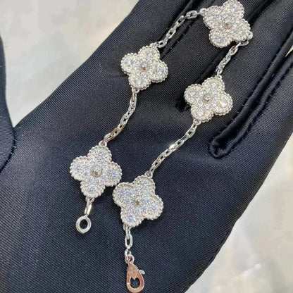 [LUCKY LOVE]CLOVER 5 MOTIFS  DIAMOND BRACELET SILVER