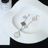 [LUCKY LOVE]CLOVER BRACELET 5 MOTIFS MOP CHALCEDONY SILVER