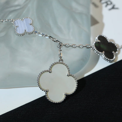 [LUCKY LOVE]CLOVER BRACELET 5 MOTIFS MOP CHALCEDONY SILVER