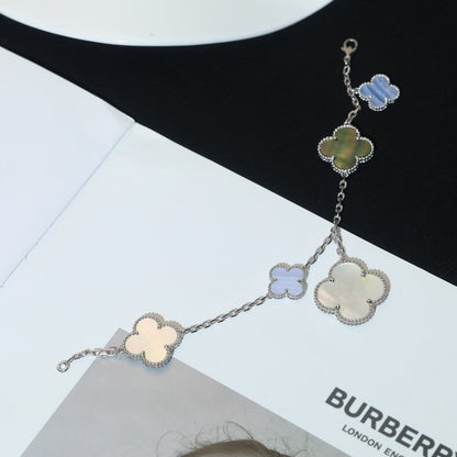 [LUCKY LOVE]CLOVER BRACELET 5 MOTIFS MOP CHALCEDONY SILVER
