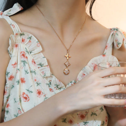 [LUCKY LOVE]STAR AND SUN DIAMOND PINK GOLD NECKLACE