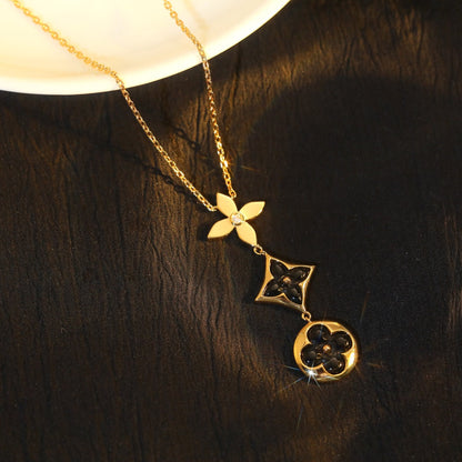 [LUCKY LOVE]STAR AND SUN ONYX PINK GOLD NECKLACE