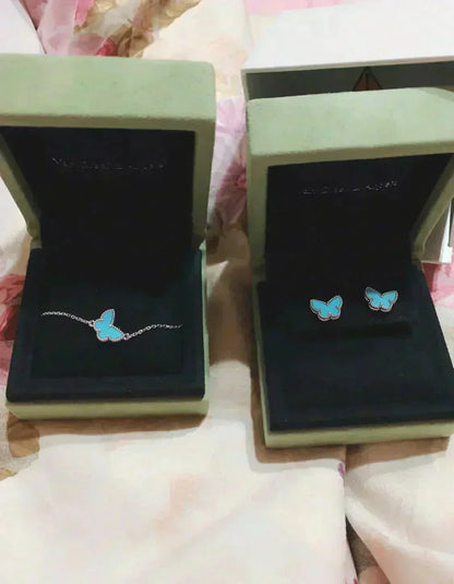 [LUCKY LOVE]BUTTERFLY TURQUOISE EARRINGS SILVER