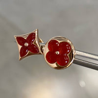 [LUCKY LOVE]STAR AND SUN PINK GOLD CARNELIAN STUD EARRINGS