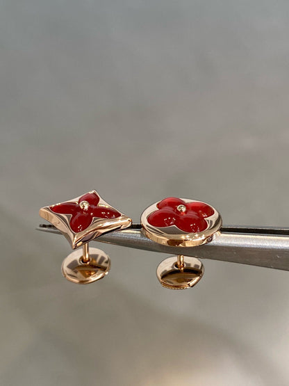 [LUCKY LOVE]STAR AND SUN PINK GOLD CARNELIAN STUD EARRINGS