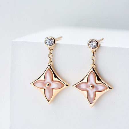 [LUCKY LOVE]DOUBLE STAR PINK GOLD MOP DROP EARRINGS