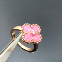 [LUCKY LOVE]CLOVER RHODONITE ROSE GOLD RING