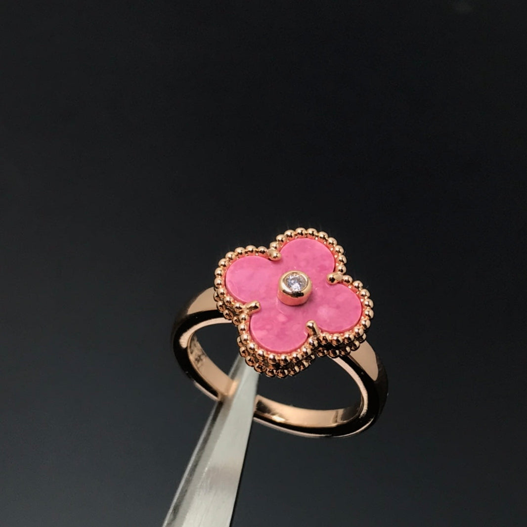 [LUCKY LOVE]CLOVER RHODONITE ROSE GOLD RING
