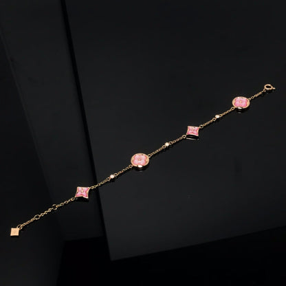 [LUCKY LOVE]STAR AND SUN 4 MOTIF PINK MOP PINK GOLD BRACELET