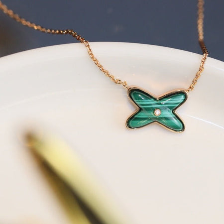 [LUCKY LOVE]JEUX MALACHITE 1 DIAMOND PINK GOLD NECKLACE
