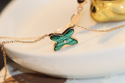 [LUCKY LOVE]JEUX MALACHITE 1 DIAMOND PINK GOLD NECKLACE