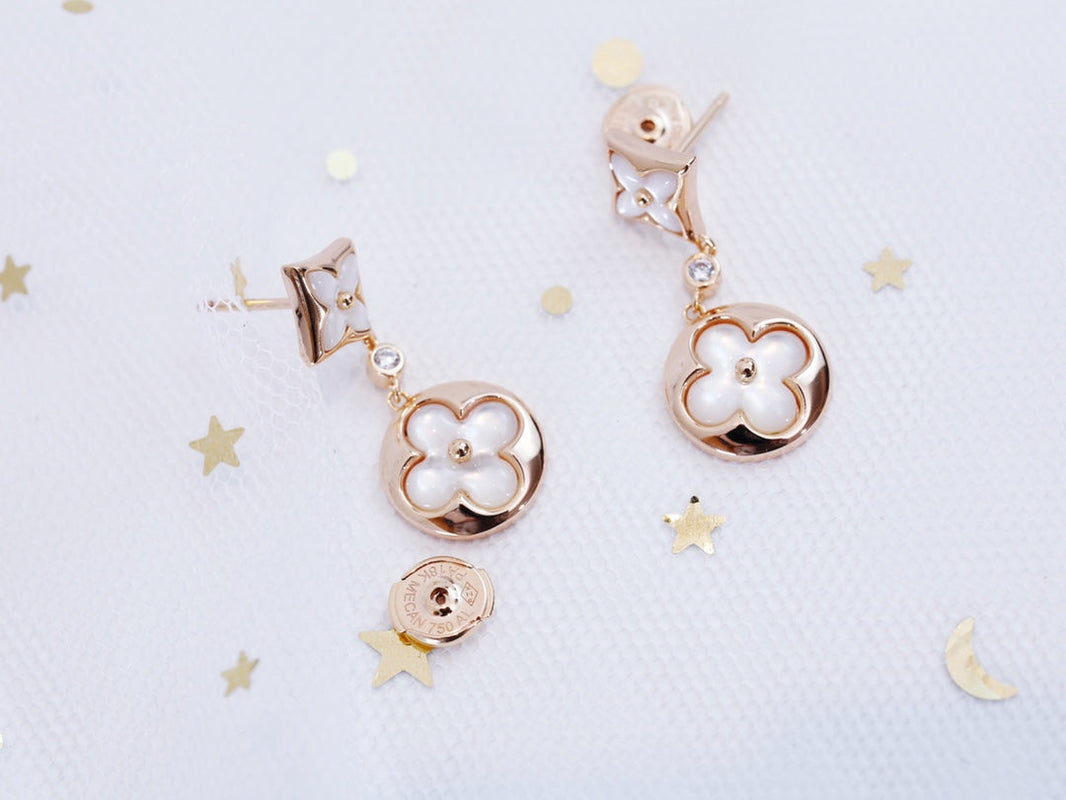 [LUCKY LOVE]STAR AND SUN PINK GOLD MOP DROP EARRINGS