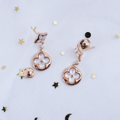 [LUCKY LOVE]STAR AND SUN PINK GOLD MOP DROP EARRINGS