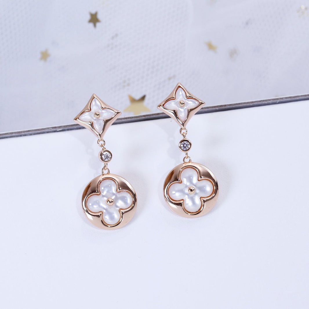[LUCKY LOVE]STAR AND SUN PINK GOLD MOP DROP EARRINGS