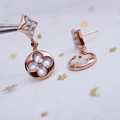 [LUCKY LOVE]STAR AND SUN PINK GOLD MOP DROP EARRINGS