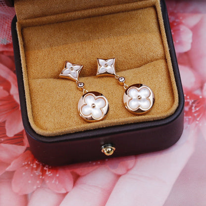 [LUCKY LOVE]STAR AND SUN PINK GOLD MOP DROP EARRINGS
