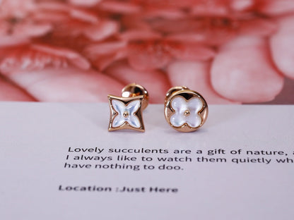 [LUCKY LOVE]STAR AND SUN PINK GOLD MOP STUD EARRINGS