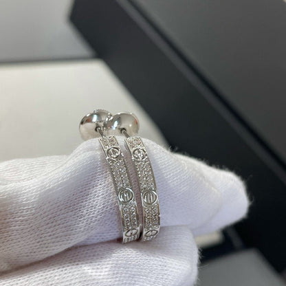 [LUCKY LOVE]LOVE DIAMOND SILVER HOOP EARRINGS