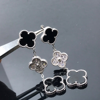 [LUCKY LOVE]CLOVER 3 MOTIF DIAMOND ONYX SILVER EARRINGS