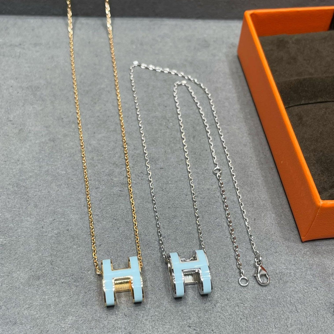 [LUCKY LOVE]POP H SKY BLUE NECKLACE