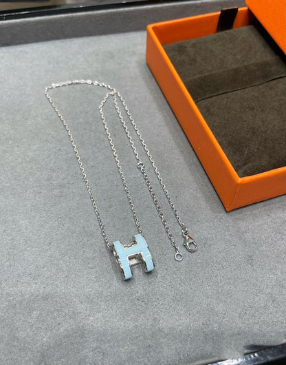 [LUCKY LOVE]POP H SKY BLUE NECKLACE