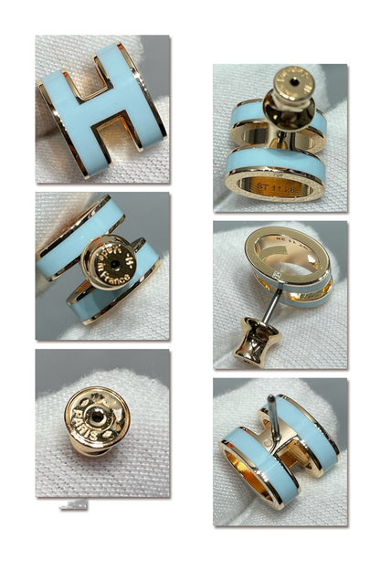 [LUCKY LOVE]POP H SKY BLUE STUD EARRINGS