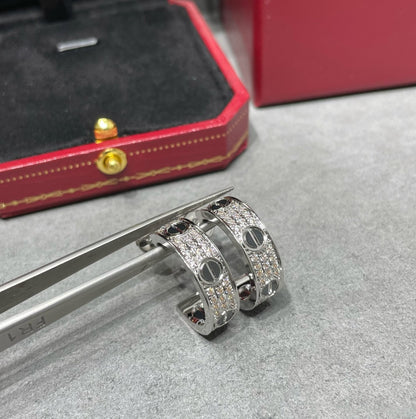 [LUCKY LOVE]LOVE CERAMIC DIAMOND PAVED SILVER EARRINGS