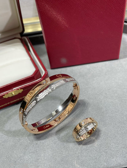 [LUCKY LOVE]LOVE PINK GOLD SILVER DIAMOND DOUBLE RING