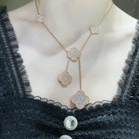 [LUCKY LOVE]CLOVER 6 MOTIF DIAMOND PAVED NECKLACE