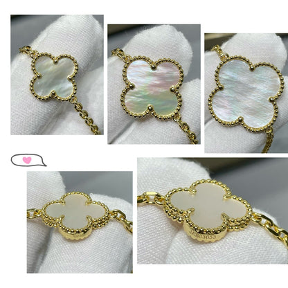 [LUCKY LOVE]CLOVER 16 MOTIF WHITE MOP GOLD NECKLACE