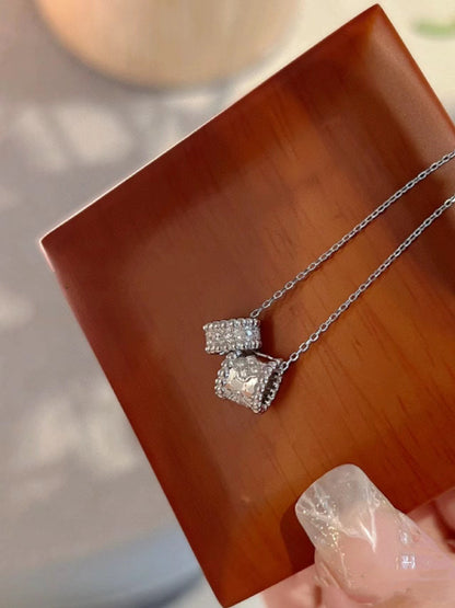 [LUCKY LOVE]PERLEE DOUBLE PENDANT SILVER DIAMOND NECKLACE