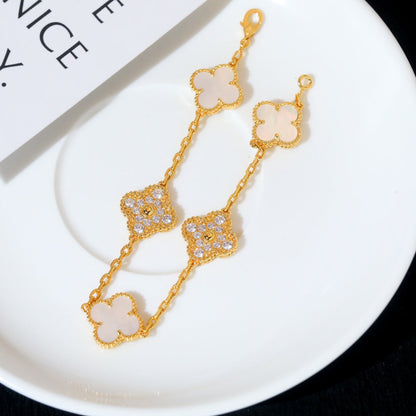 [LUCKY LOVE]CLOVER BRACELET 5 MOTIF WHITE MOP DIAMOND