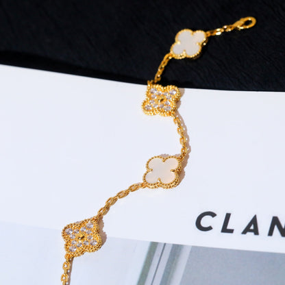 [LUCKY LOVE]CLOVER BRACELET 5 MOTIF WHITE MOP DIAMOND