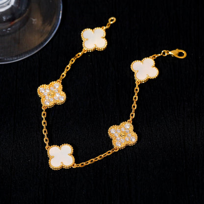 [LUCKY LOVE]CLOVER BRACELET 5 MOTIF WHITE MOP DIAMOND