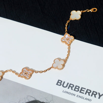 [LUCKY LOVE]CLOVER BRACELET 5 MOTIF WHITE MOP DIAMOND