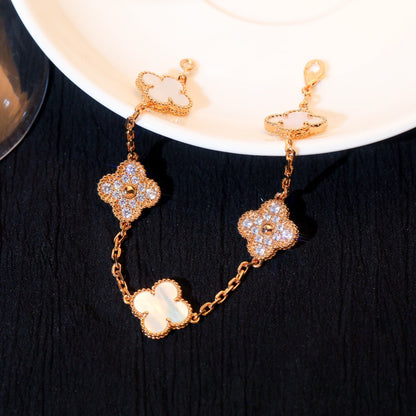 [LUCKY LOVE]CLOVER BRACELET 5 MOTIF WHITE MOP DIAMOND
