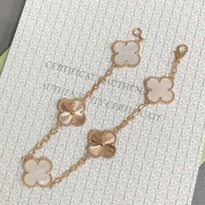 [LUCKY LOVE]CLOVER BRACELET 5 MOTIF WHITE MOP ROSE GOLD
