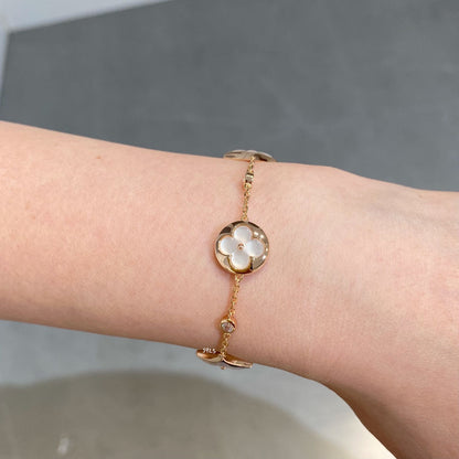 [LUCKY LOVE]STAR AND SUN 4 MOTIF WHITE MOP PINK GOLD BRACELET