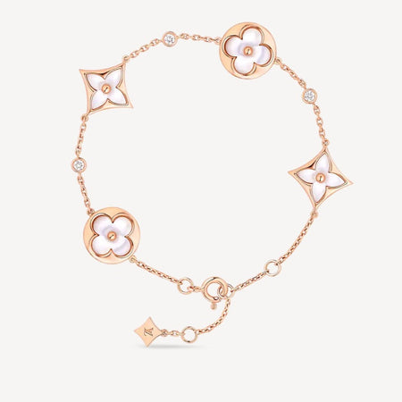 [LUCKY LOVE]STAR AND SUN 4 MOTIF WHITE MOP PINK GOLD BRACELET