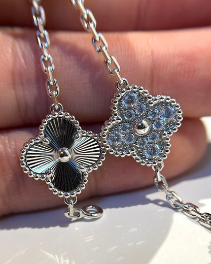 [LUCKY LOVE]CLOVER 5 MOTIF SILVER DIAMOND BRACELET