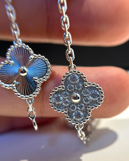 [LUCKY LOVE]CLOVER 5 MOTIF SILVER DIAMOND BRACELET