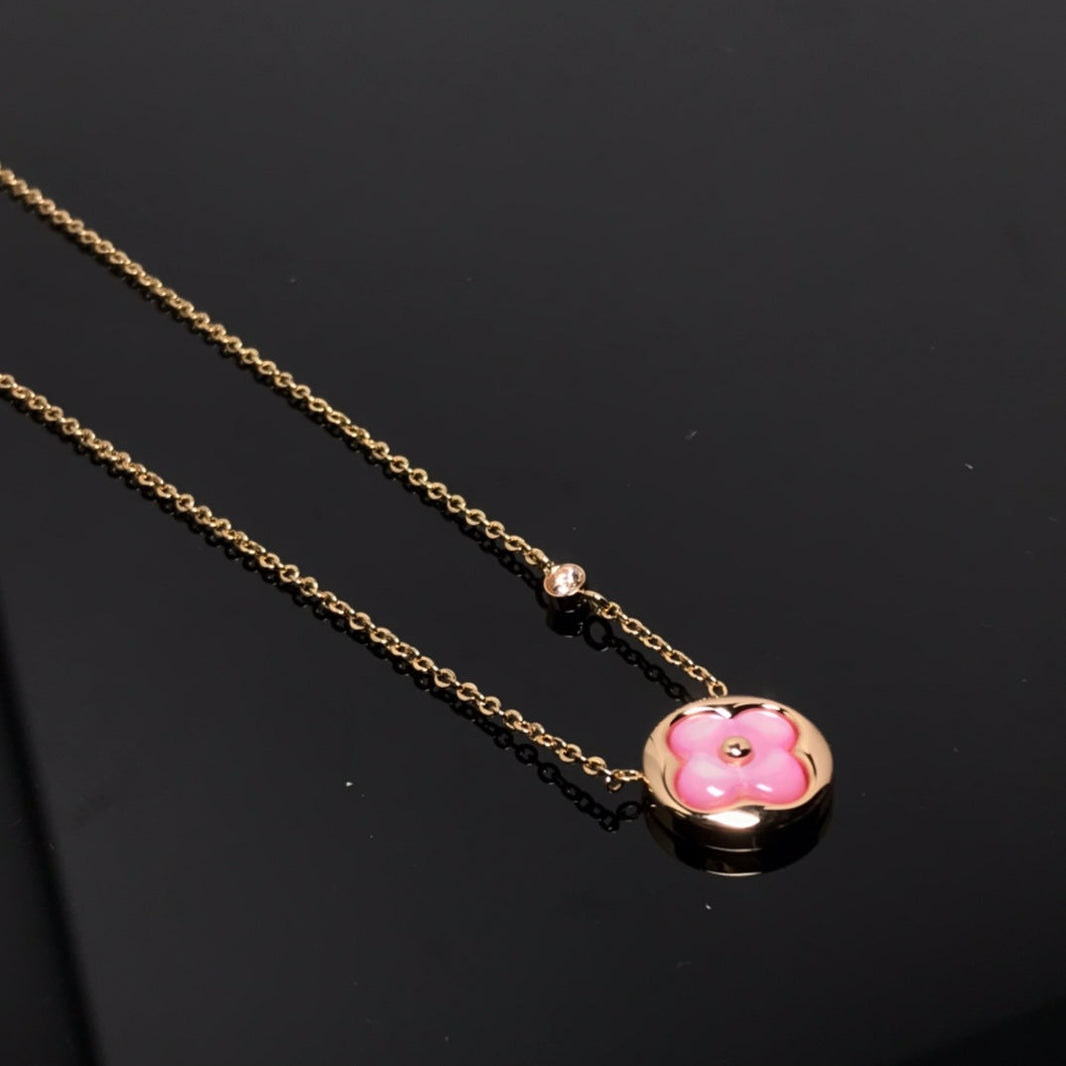 [LUCKY LOVE]COLOR BLOSSOM PINK MOP SUN GOLD NECKLACE