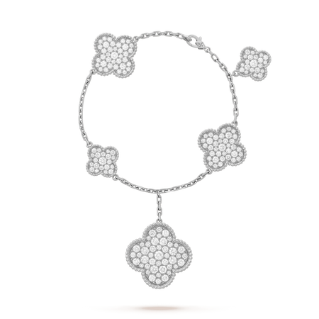 [LUCKY LOVE]CLOVER 6 MOTIFS SILVER DIAMOND BRACELET