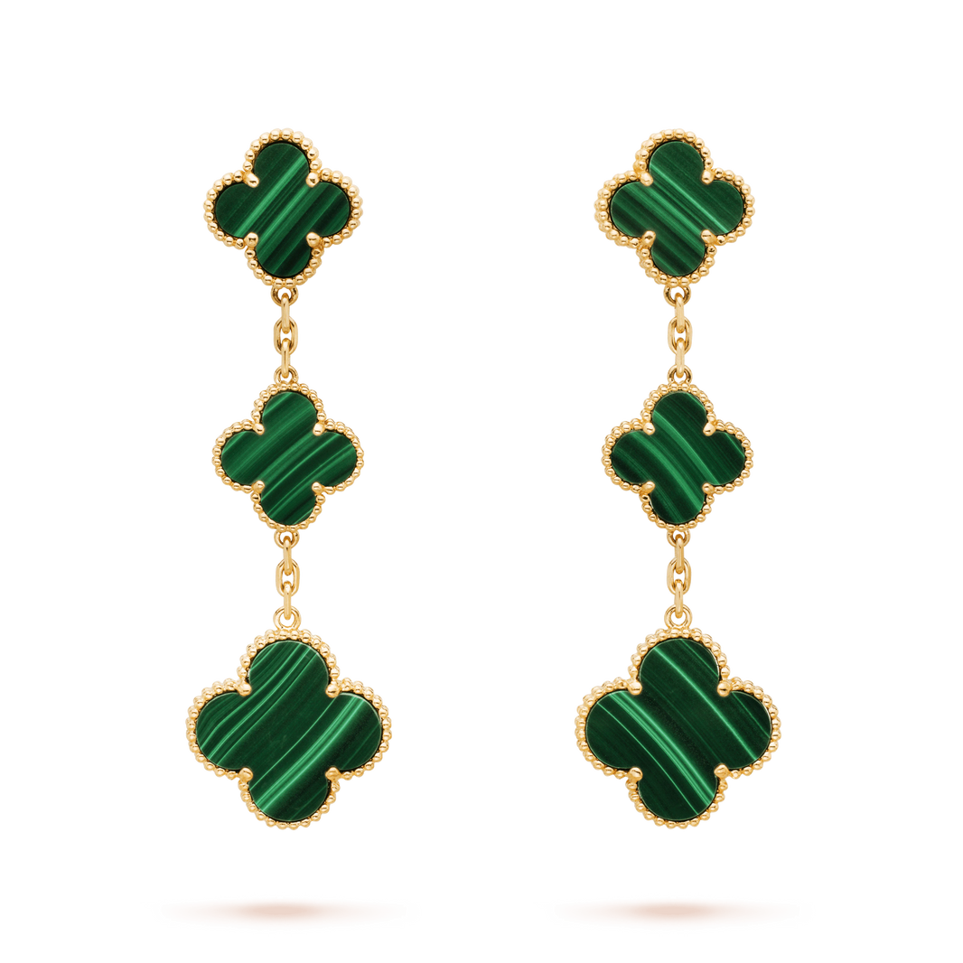 [LUCKY LOVE]CLOVER MALACHITE 3 MOTIFS GOLD