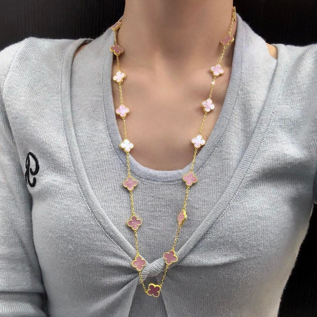 [LUCKY LOVE]CLOVER 20 MOTIFS PINK MOP NECKLACE