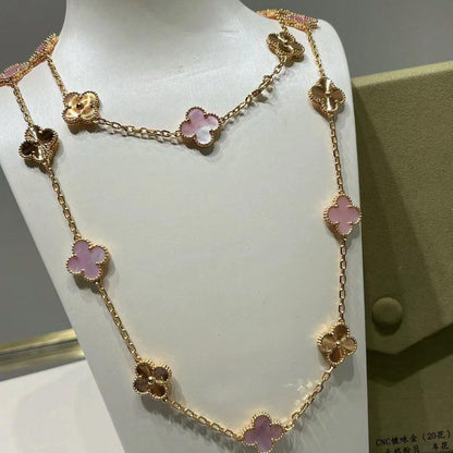 [LUCKY LOVE]CLOVER 20 MOTIFS LASER PINK MOP NECKLACE