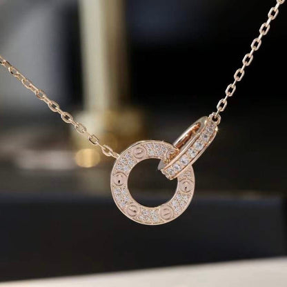 [LUCKY LOVE]LOVE 7.6MM NECKLACE ROSE GOLD AND SILVER  FULL DIAMOND