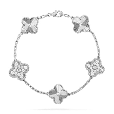 [LUCKY LOVE]CLOVER 5 MOTIF SILVER DIAMOND BRACELET