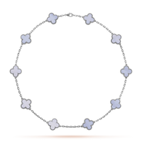 [LUCKY LOVE]CLOVER 10 MOTIFS BLUE CHALCEDONY NECKLACE