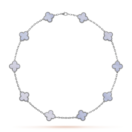 [LUCKY LOVE]CLOVER 10 MOTIFS BLUE CHALCEDONY NECKLACE